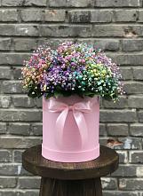 Цветочная композиция из Гипсофила и Розы в шляпной коробке в Талицы Пушкинского района