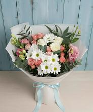 Букет цветов из:  Розы, Лизиантусы и Хризантемы в Талицы Пушкинского района