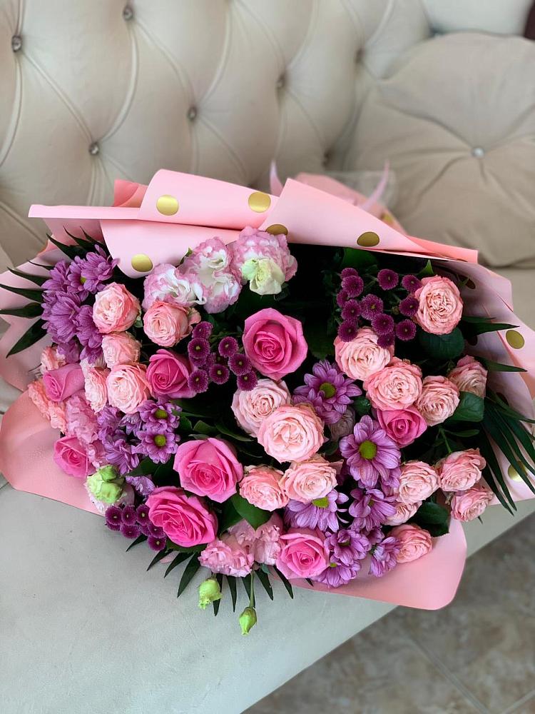 Букет цветов из: Хризантемы, Розы и Лизиантусы в Талицы Пушкинского района