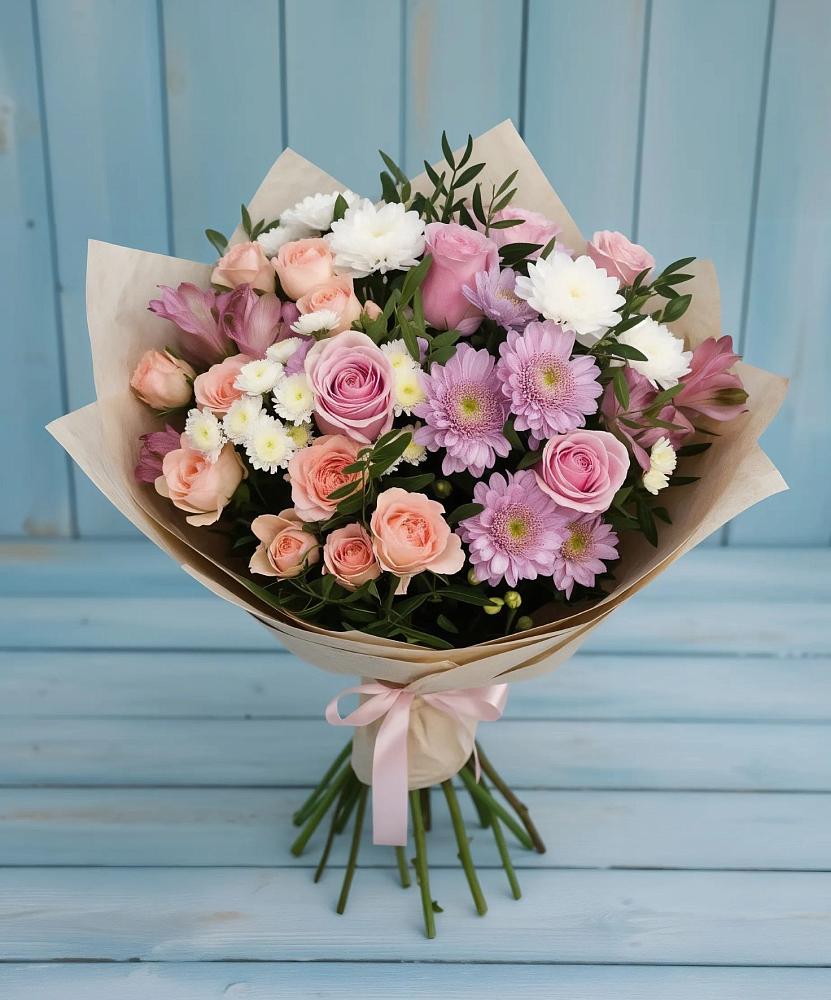 Букет цветов из: Хризантемы, Розы и Альстромерии в Талицы Пушкинского района