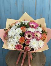 Букет цветов из:  Розы, Герберы и Хризантемы в Талицы Пушкинского района