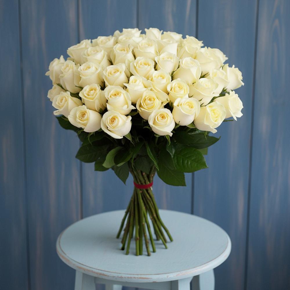 Букет 51 Белая роза Эдлесс Лав в Талицы Пушкинского района