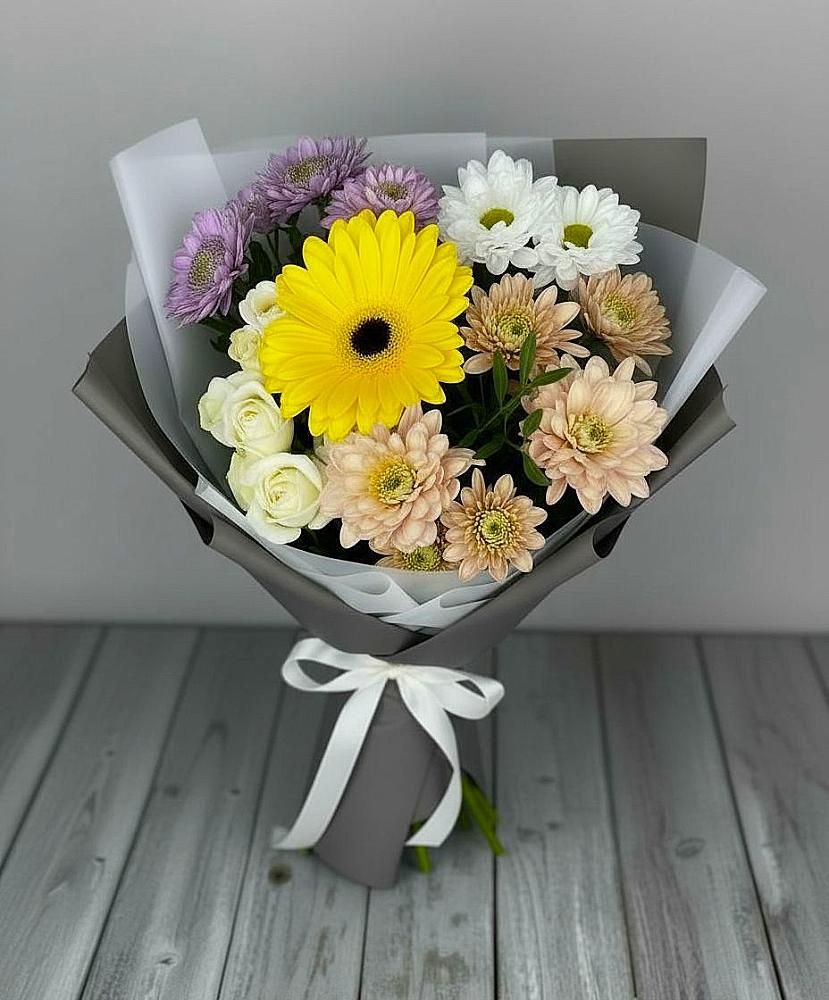 Букет цветов из: Розы, Герберы и Хризантемы в Талицы Пушкинского района