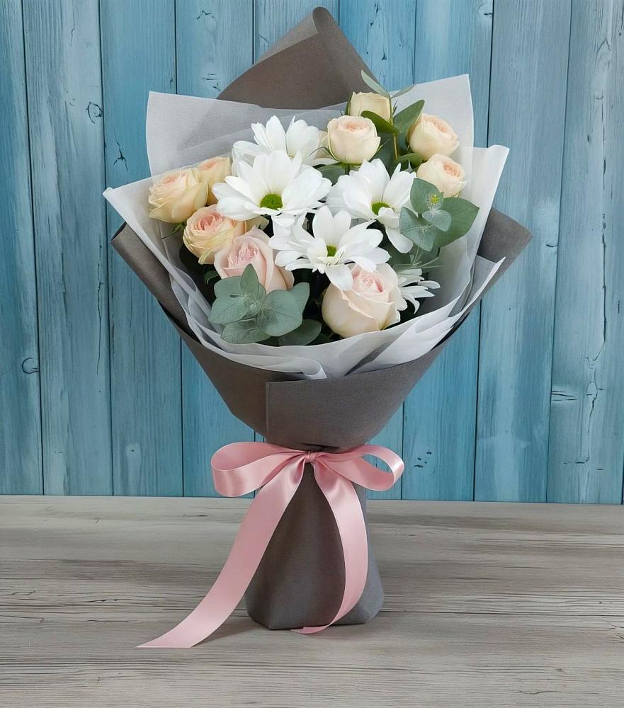 Букет цветов из: Хризантемы и Розы в Талицы Пушкинского района