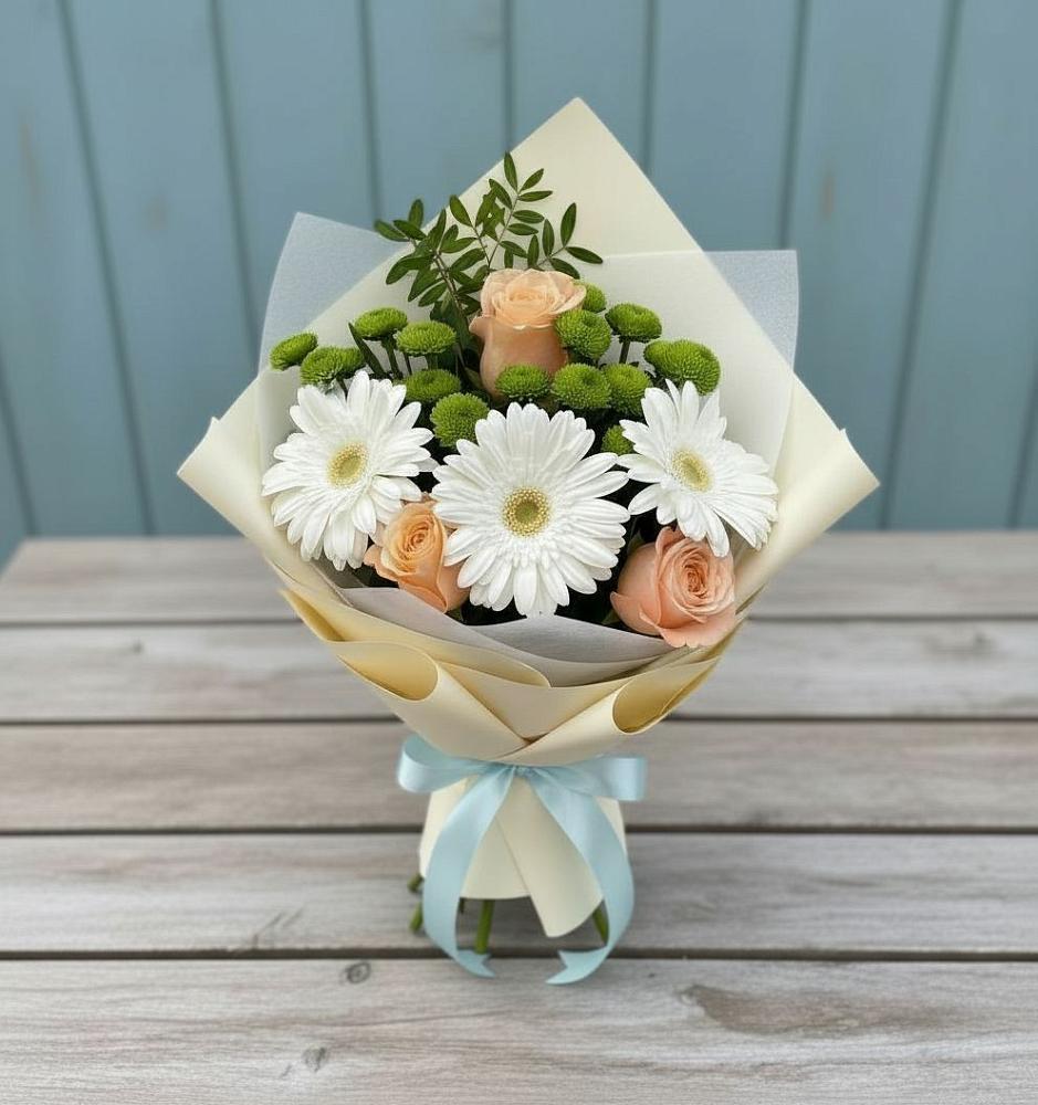 Букет цветов из: Герберы, Розы и Хризантемы в Талицы Пушкинского района