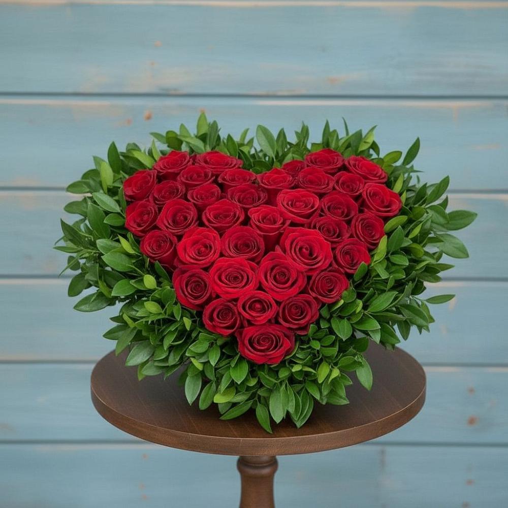 Цветочная композиция из Розы в виде сердца в Талицы Пушкинского района