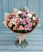 Букет цветов из:  Хризантемы, Розы и Альстромерии в Талицы Пушкинского района