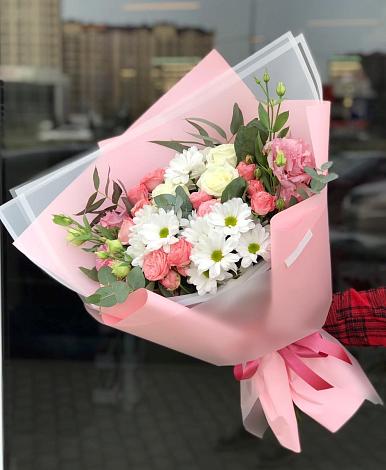 Букет цветов из: Розы, Лизиантусы и Хризантемы в Талицы Пушкинского района