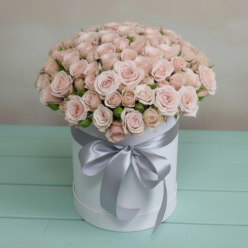 Цветочная композиция из Розы в шляпной коробке в Талицы Пушкинского района